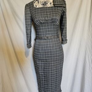 Voodoo Vixen Charcoal Plaid Long Sleeve Dress